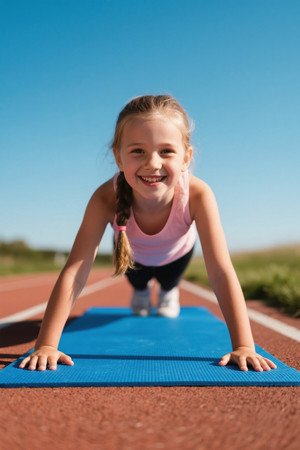 快乐女孩户外运动做平板支撑 快乐女孩户外运动做平板支撑