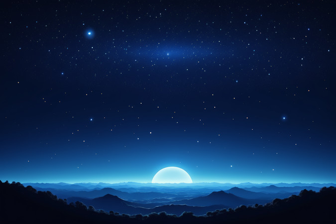 星空下宁静山脉月升景象 星空下宁静山脉月升景象