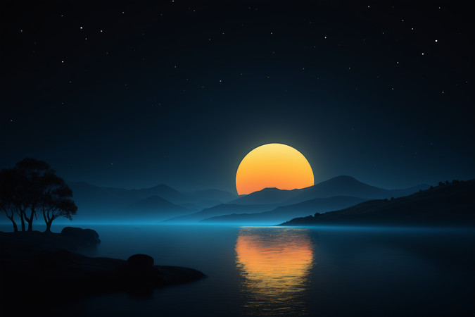 夜幕降临山湖日落 夜幕降临山湖日落