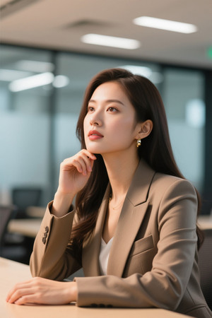 职场女性沉思凝望未来