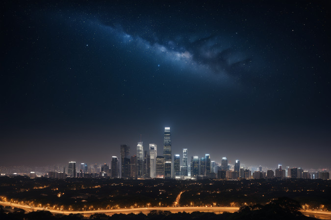 繁华都市夜空下的星河
