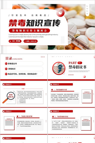 红色禁毒知识宣传主题班会PPT模板