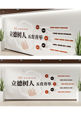立德树人五德并举校园文化发光背景墙 AI