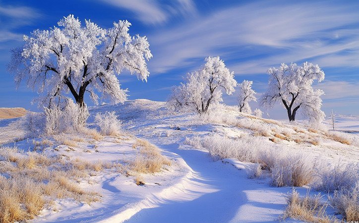 雪后的森林里白霜覆盖的树木 雪后的森林里白霜覆盖的树木