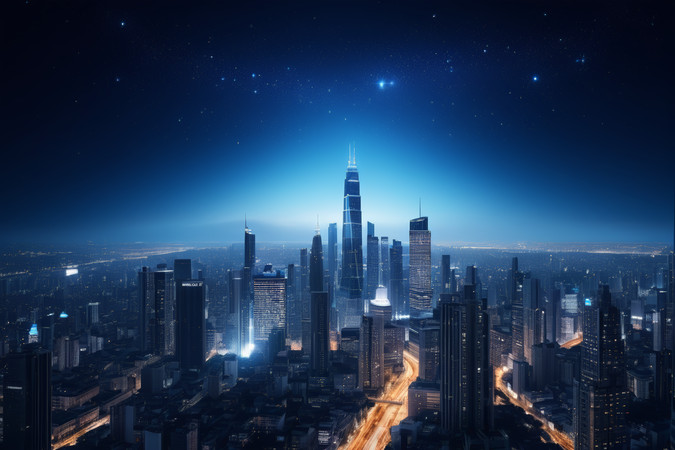 璀璨夜空下的现代都市