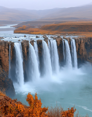壮观的瀑布前秋叶舞动 壮观的瀑布前秋叶舞动