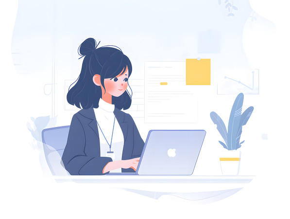 专注办公的女性人物插画