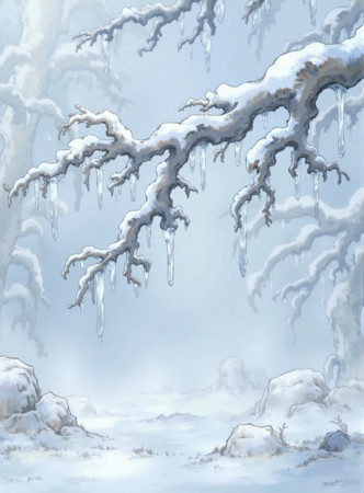 冬雪覆盖树枝主题的绘画作品 PNG