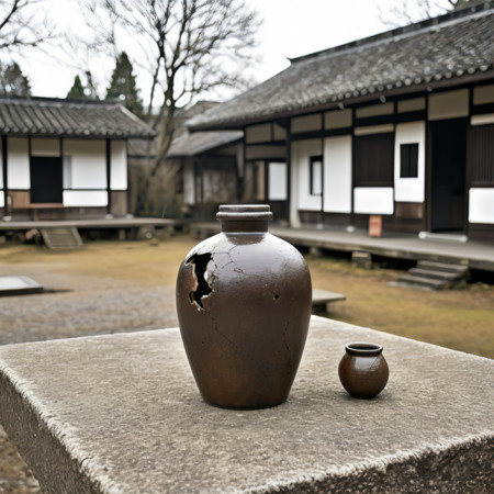 古建筑庭院里的破损酒坛子 古建筑庭院里的破损酒坛子