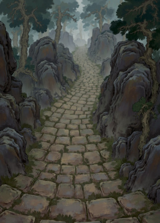 山林间石板路主题的画作 PNG