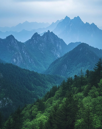 山脉中云雾缭绕的森林 山脉中云雾缭绕的森林