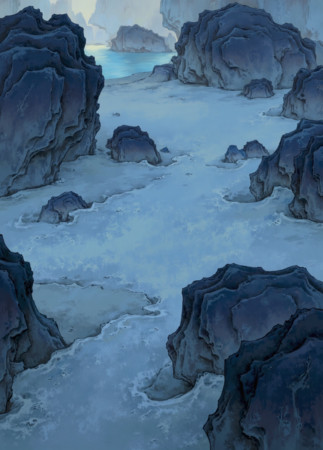 山石冰雪主题的古风装饰画 PNG