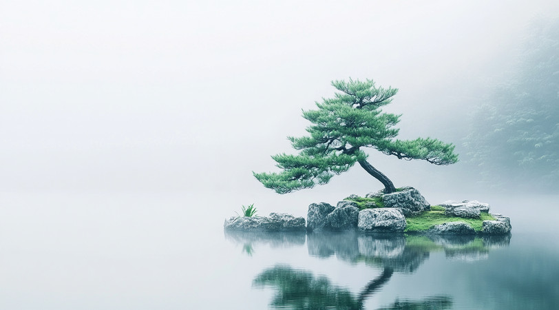 雾中静谧的松树岛 雾中静谧的松树岛