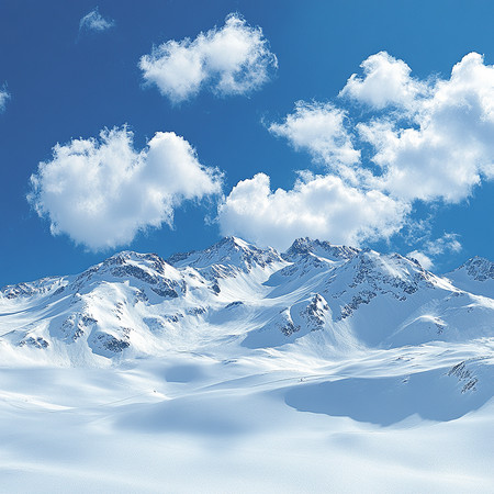 雪白的山峰与碧蓝天空下的宁静