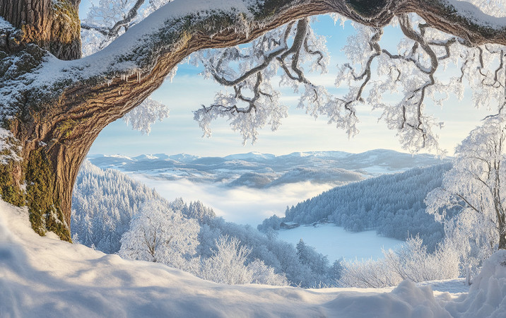 雪后的森林与山谷被冬日霜雪覆盖 雪后的森林与山谷被冬日霜雪覆盖