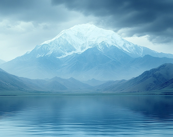 雪山映照湖面静谧的自然风光 雪山映照湖面静谧的自然风光