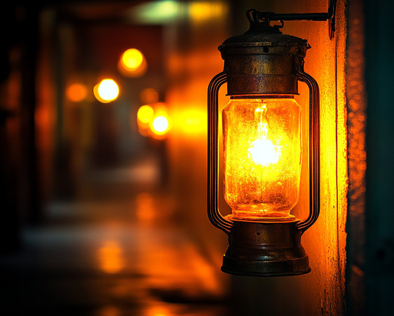 夜晚的街角老油灯