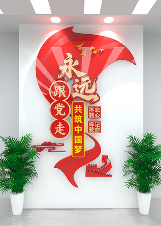 永远跟党走竖版党建文化墙 CDR