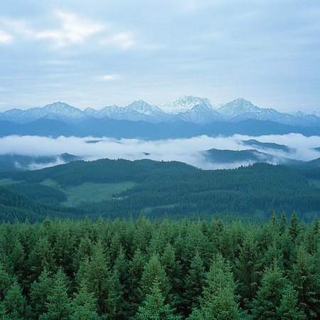 云雾缭绕的群山与翠绿森林 云雾缭绕的群山与翠绿森林