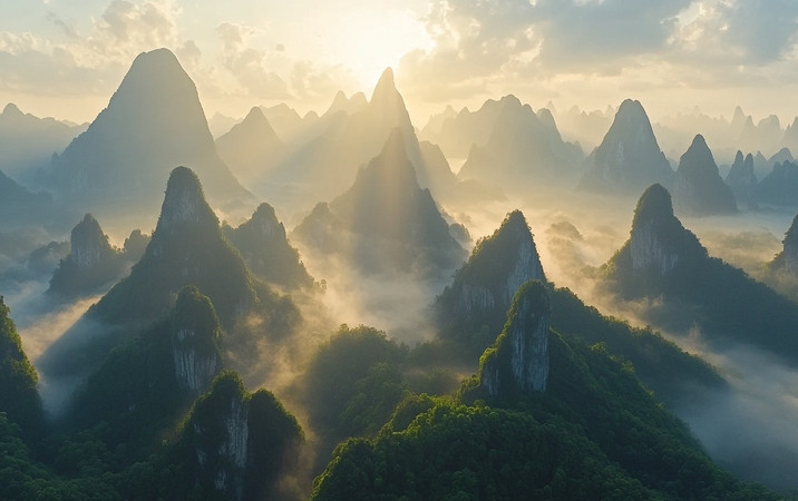 晨光中的群山云雾缭绕