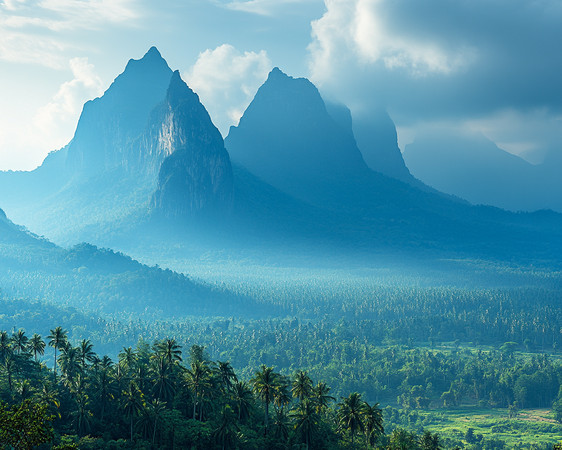 晨雾缭绕的翠绿山脉 晨雾缭绕的翠绿山脉