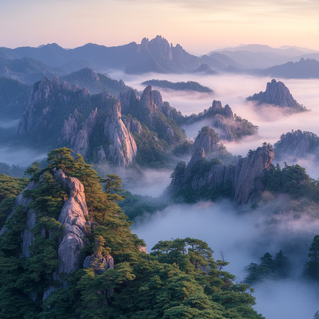 晨雾缭绕的山峰 晨雾缭绕的山峰