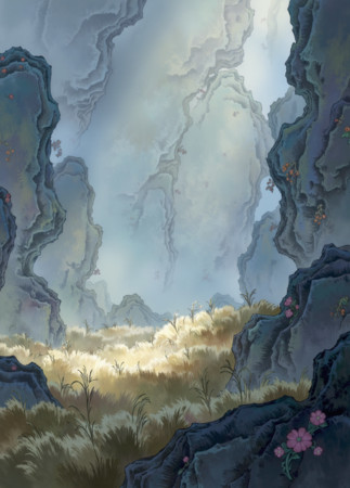 怪石嶙峋主题的古风装饰画 PNG