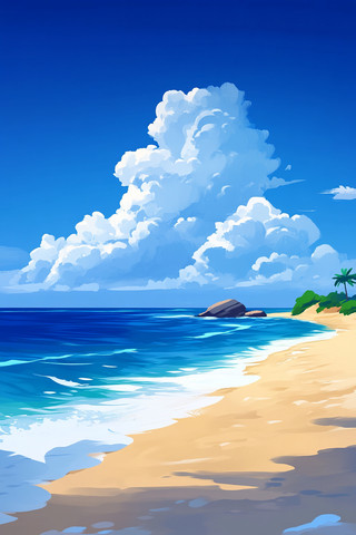 海边沙滩油画