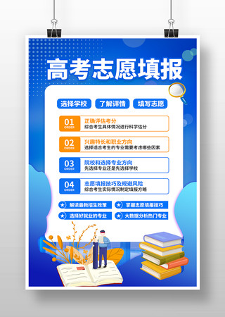 蓝色卡通风高考报考志愿填报海报