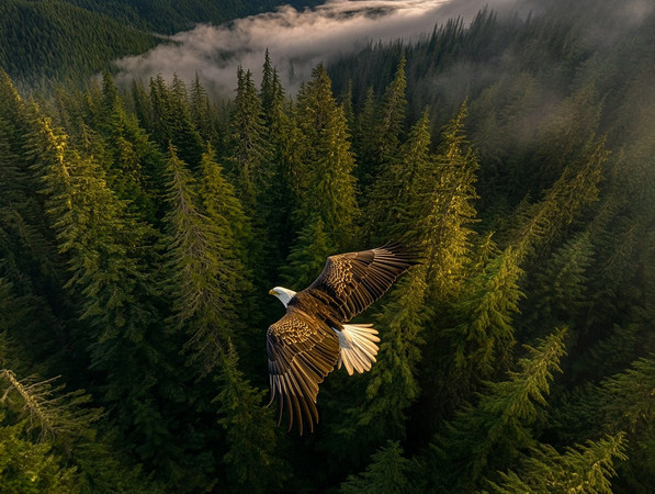 森林之巅白头鹰翱翔