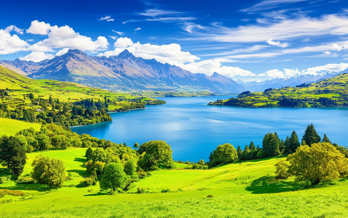 山间湖泊旁翠绿草地 山间湖泊旁翠绿草地