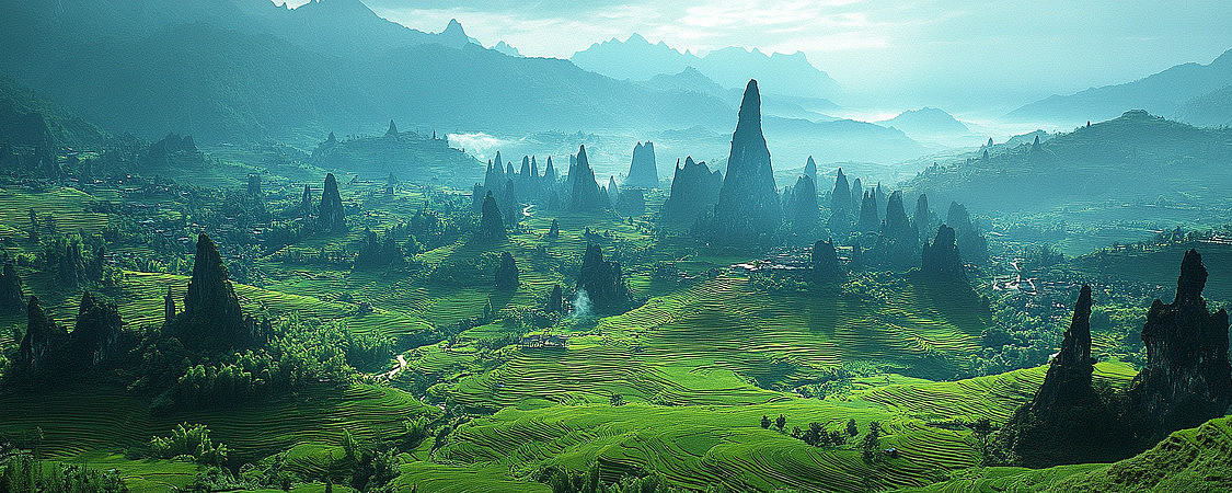 梯田中的巍峨石柱 梯田中的巍峨石柱