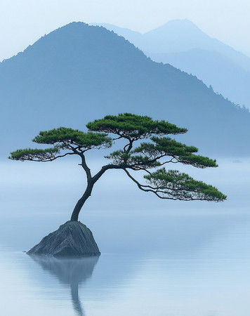 静谧湖中松树 静谧湖中松树