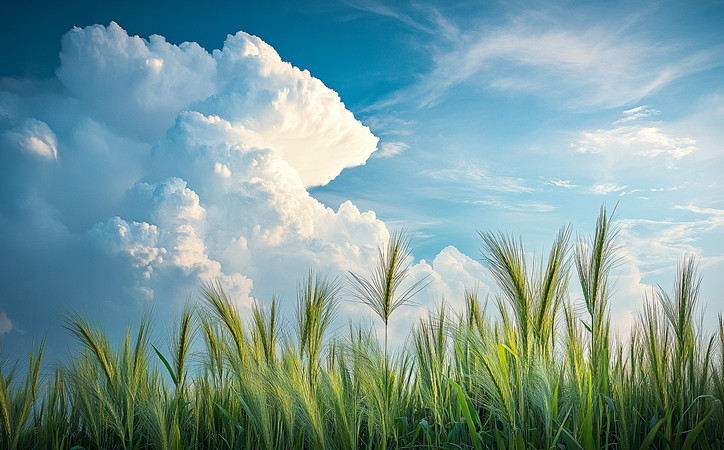 蓝天白云下的麦田风景 蓝天白云下的麦田风景