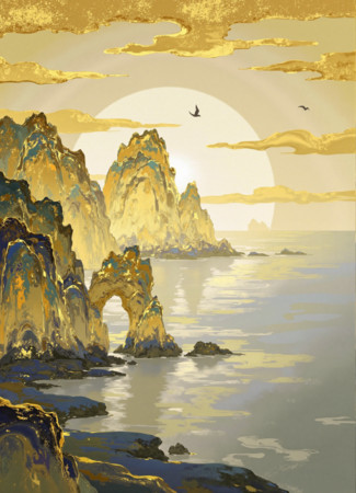 山海主题的装饰画 PNG