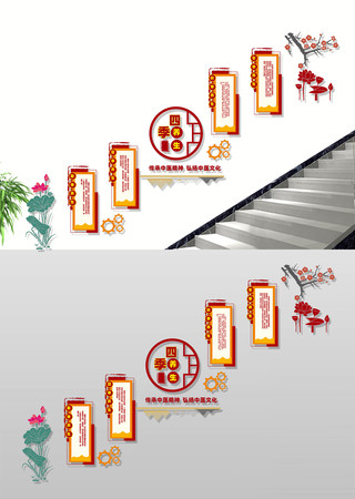 四季养生宣传楼梯文化墙 CDR