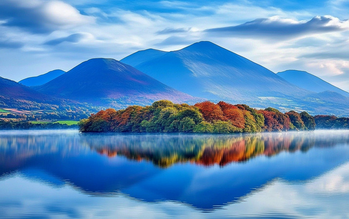 秋日湖畔的倒影山峦与红叶共舞 秋日湖畔的倒影山峦与红叶共舞