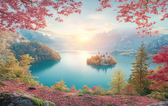 秋天湖畔的童话城堡 秋天湖畔的童话城堡