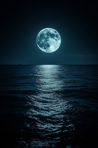 满月下的海面波光粼粼 满月下的海面波光粼粼