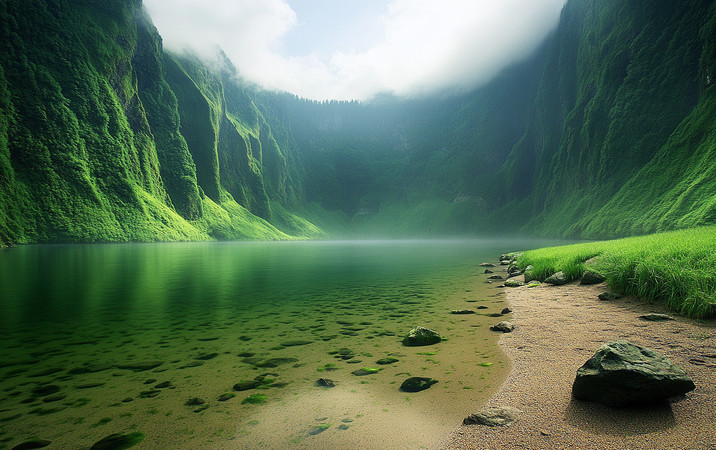 秘境云雾缭绕的静谧湖泊 秘境云雾缭绕的静谧湖泊