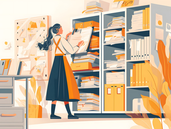 女性办公整理文件人物插画 女性办公整理文件人物插画