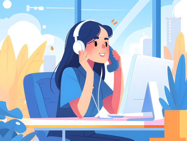 女性职场办公接听电话人物插画 女性职场办公接听电话人物插画