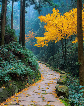 秋日森林中的石板路 秋日森林中的石板路