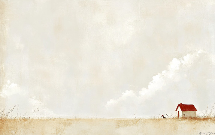 田野中小屋旁的红顶烟囱 田野中小屋旁的红顶烟囱