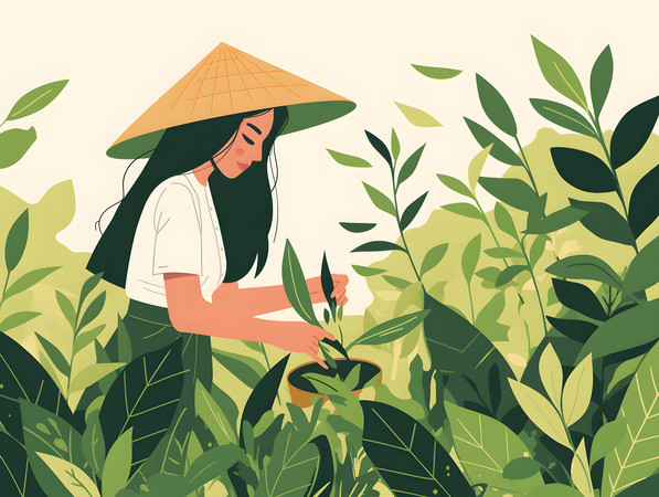 田园女性植物间劳作人物插画 田园女性植物间劳作人物插画