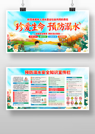 珍爱生命预防溺水防溺水安全知识展板设计