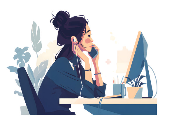职场女性办公听电话人物插画 职场女性办公听电话人物插画