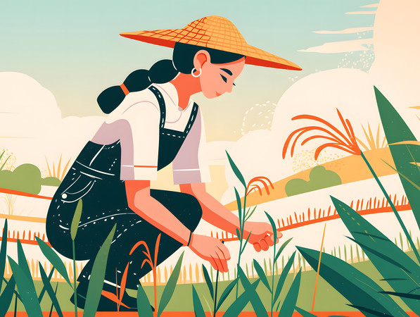 春季女性田间劳作人物插画