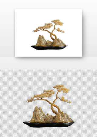 金色的盆景树 PNG