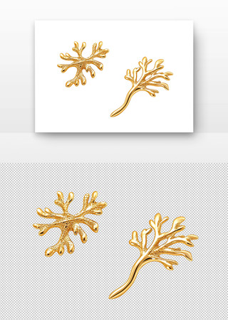 金色的珊瑚形状耳环 PNG